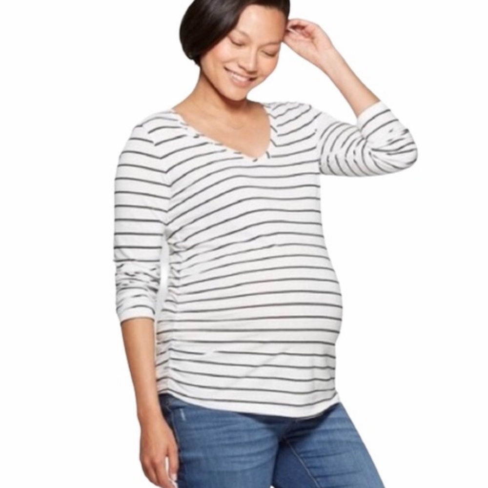 Old Navy Maternity Scoop Neck Black and White Stripe Size XL